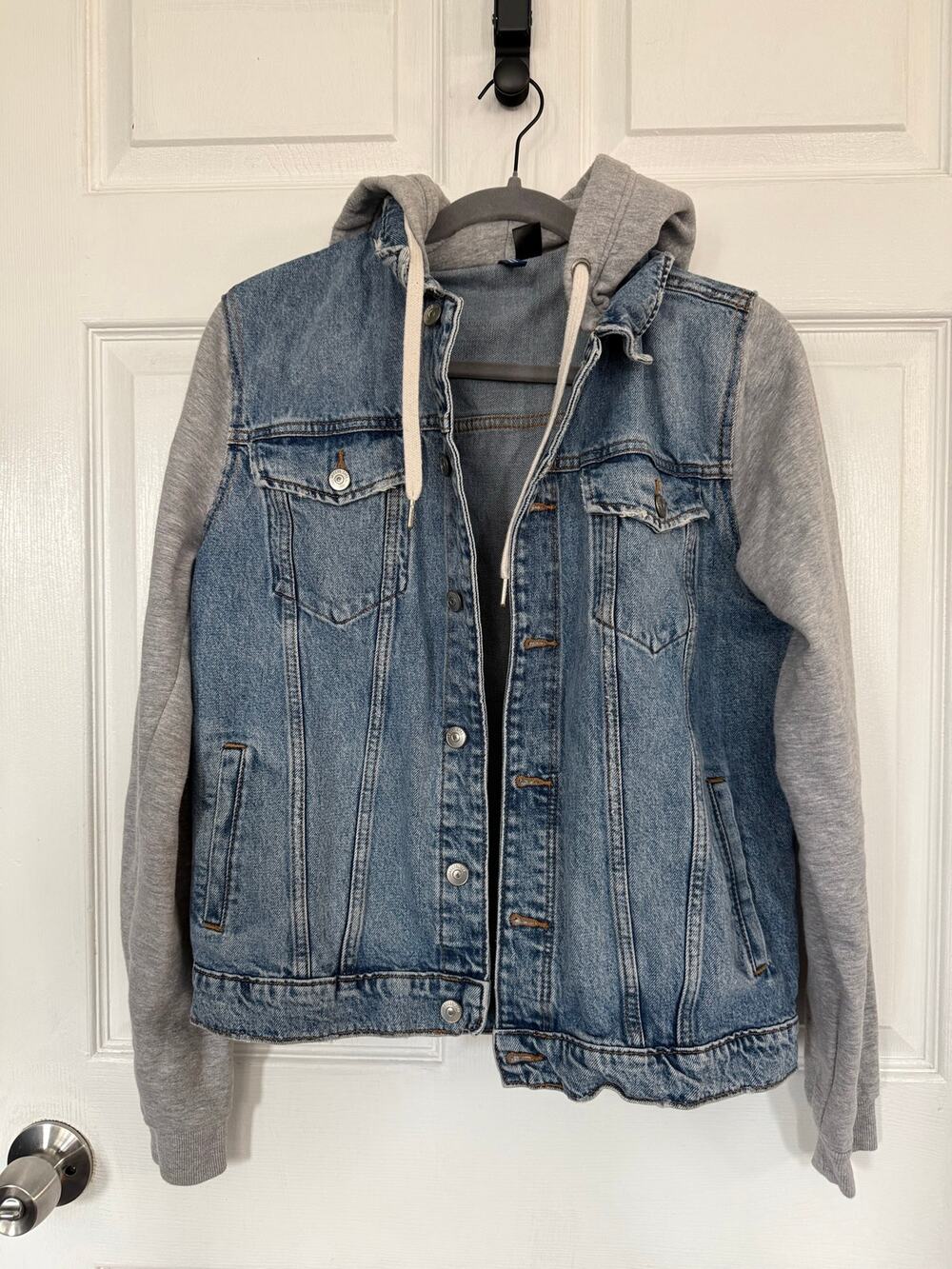 H&M Hooded Denim Jacket Combo-Light Wash Blue & Grey Size M